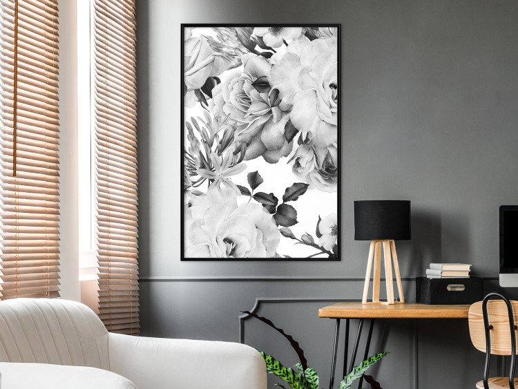 Poster Monochrome Flowers - black and white motif of flowers and leaves on white background 123813 additionalImage 3
