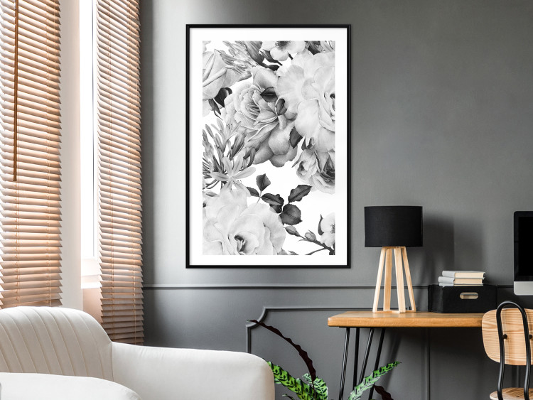 Poster Monochrome Flowers - black and white motif of flowers and leaves on white background 123813 additionalImage 4