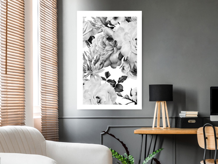 Poster Monochrome Flowers - black and white motif of flowers and leaves on white background 123813 additionalImage 2
