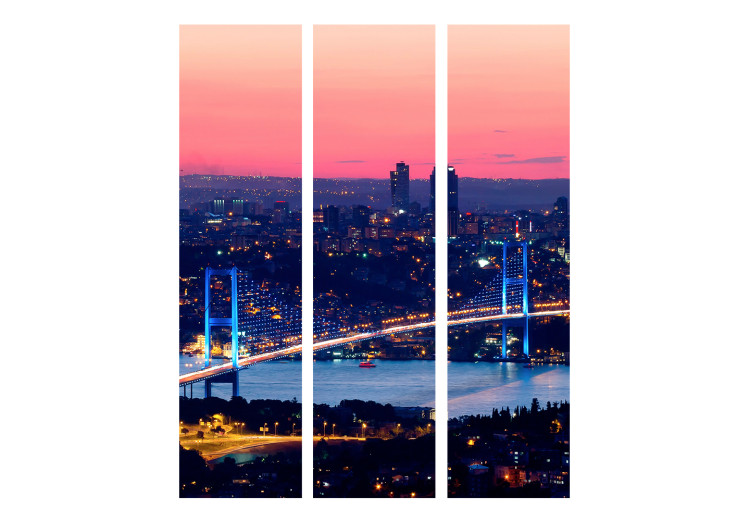 Folding Screen Bosphorus Bridge (3-piece) - tall skyscrapers and pink sunset 124213 additionalImage 3