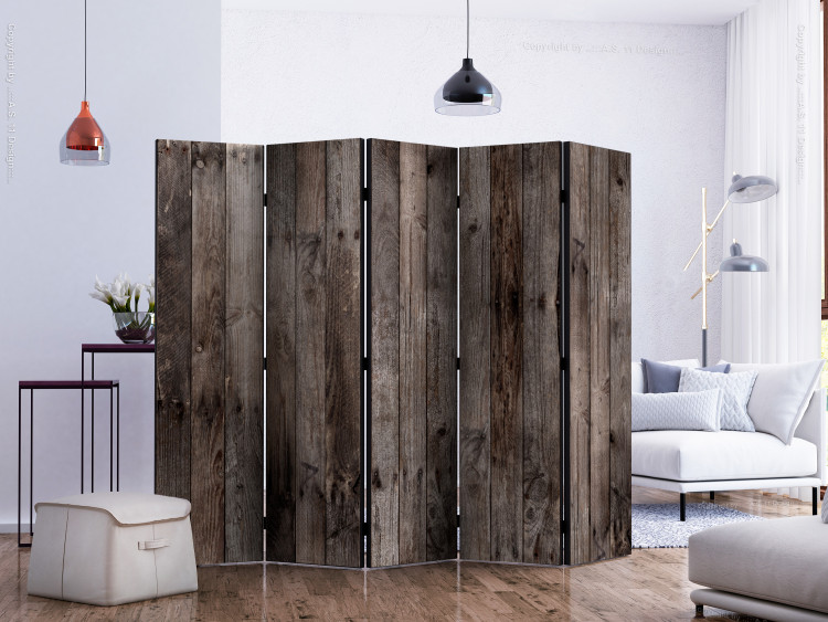 Room Divider Nailed Boards II (5-piece) - brown wooden texture background 124313 additionalImage 2