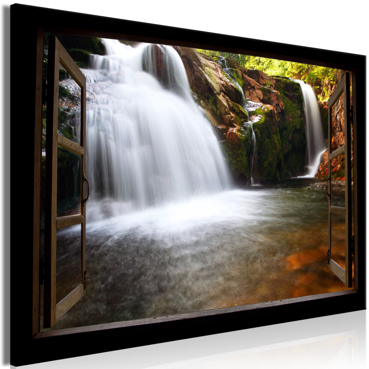 Canvas Waterfall seen through an open window - mountain landscape 125013 additionalImage 2