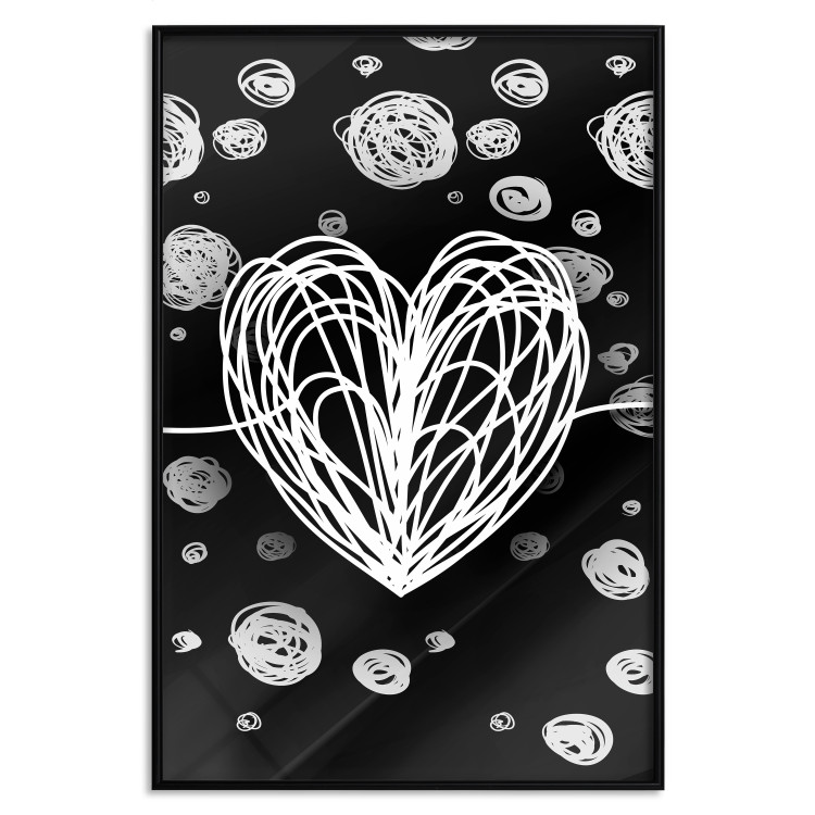 Wall Poster Center of the Galaxy - abstract heart on a black background with white spheres 125413 additionalImage 24