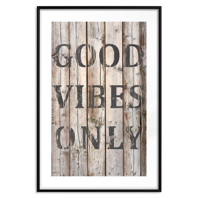 Wall Poster Retro: Good Vibes Only - English text on a background of wooden planks 125713 additionalImage 17