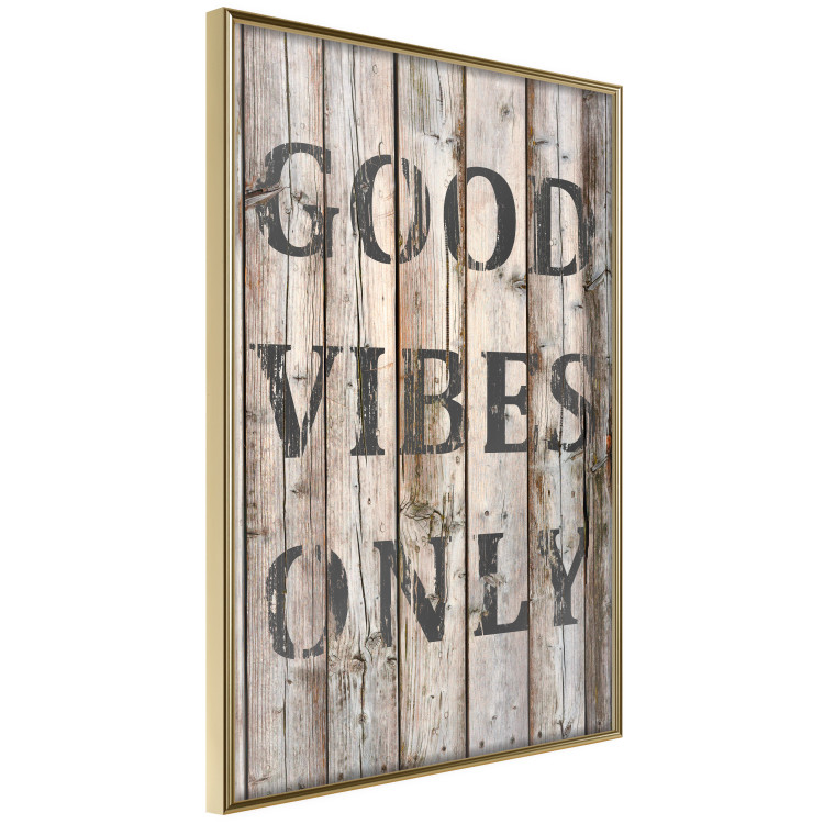 Wall Poster Retro: Good Vibes Only - English text on a background of wooden planks 125713 additionalImage 4