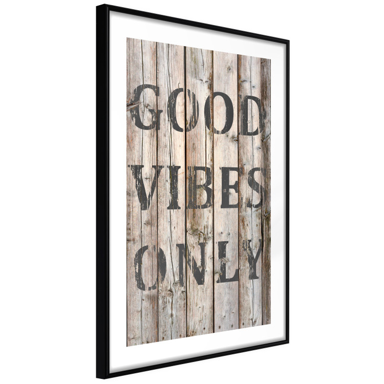 Wall Poster Retro: Good Vibes Only - English text on a background of wooden planks 125713 additionalImage 2