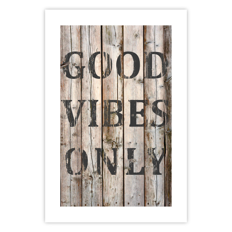 Wall Poster Retro: Good Vibes Only - English text on a background of wooden planks 125713 additionalImage 19