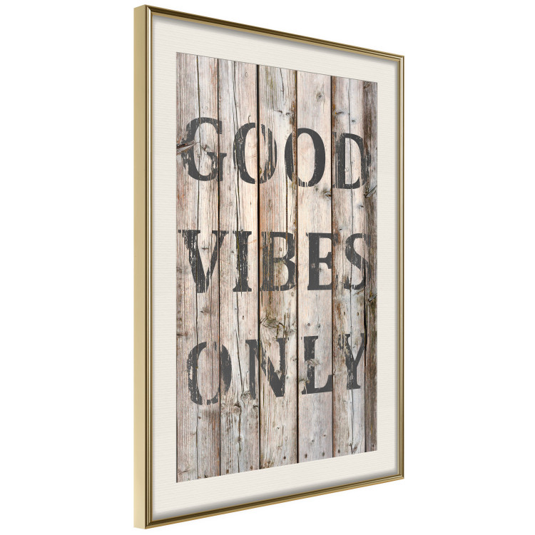 Wall Poster Retro: Good Vibes Only - English text on a background of wooden planks 125713 additionalImage 14