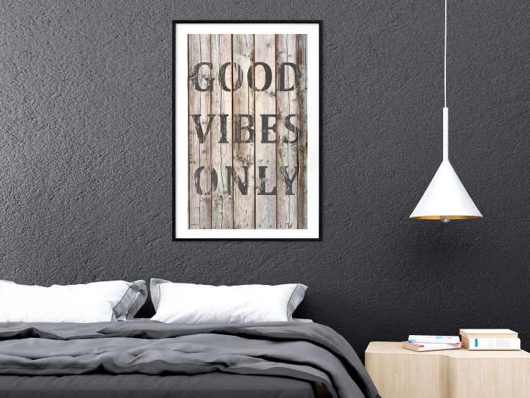 Wall Poster Retro: Good Vibes Only - English text on a background of wooden planks 125713 additionalImage 10