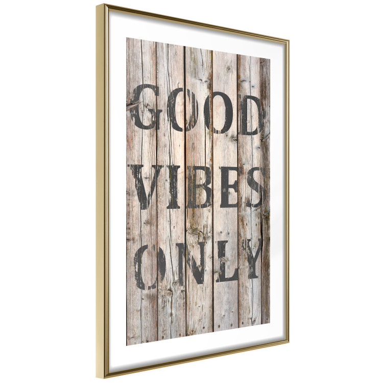 Wall Poster Retro: Good Vibes Only - English text on a background of wooden planks 125713 additionalImage 12