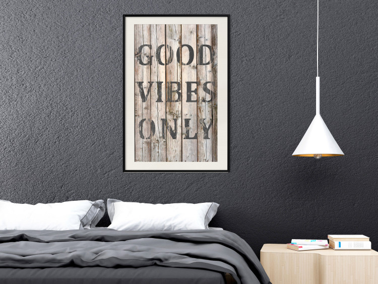 Wall Poster Retro: Good Vibes Only - English text on a background of wooden planks 125713 additionalImage 22