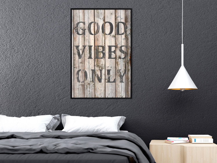 Wall Poster Retro: Good Vibes Only - English text on a background of wooden planks 125713 additionalImage 8