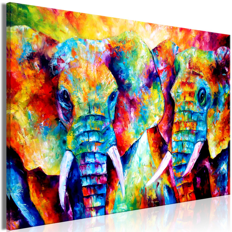 Canvas Print Pair of Elephants (1-part) wide - colorful abstraction full of love 127313 additionalImage 2