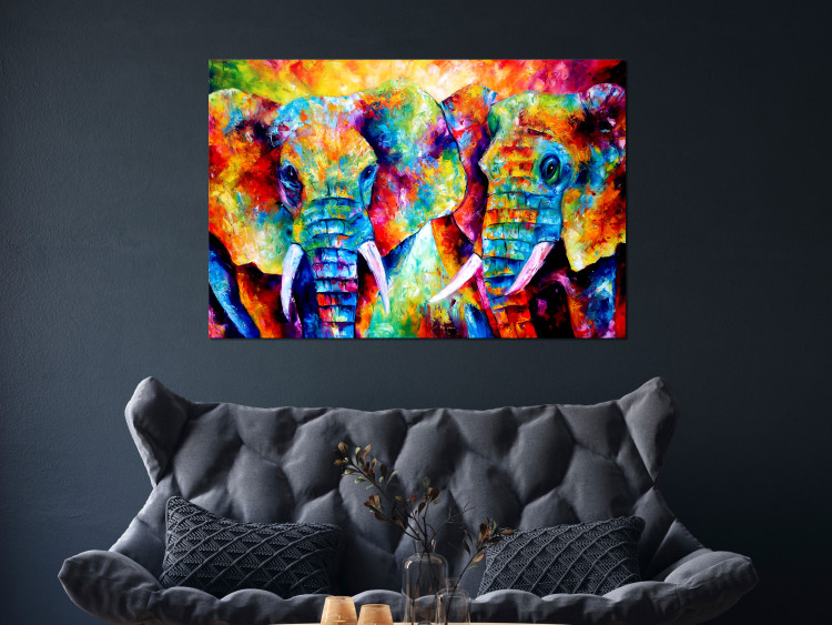 Canvas Print Pair of Elephants (1-part) wide - colorful abstraction full of love 127313 additionalImage 3