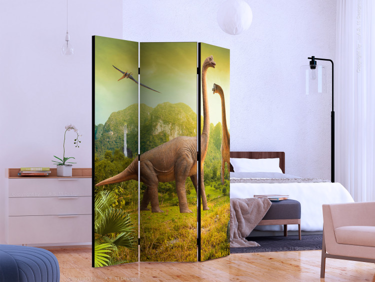 Room Divider Screen Dinosaurs (3-piece) - prehistoric reptiles and landscape for children 128813 additionalImage 2