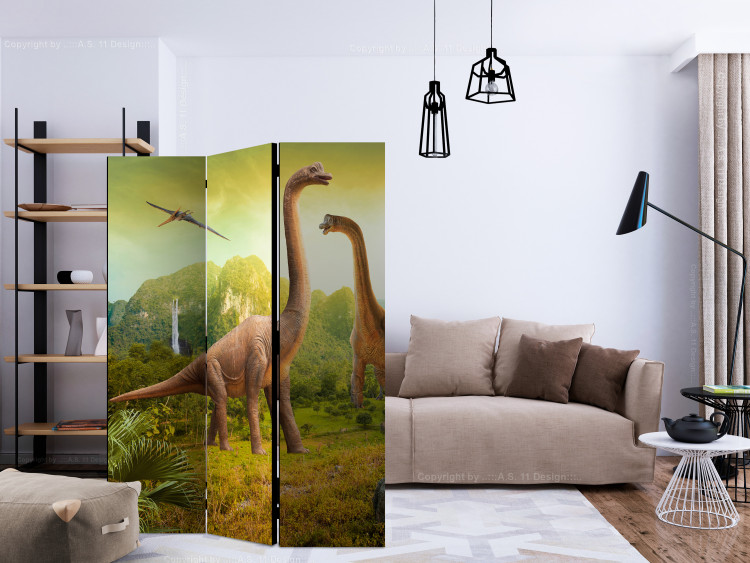 Room Divider Screen Dinosaurs (3-piece) - prehistoric reptiles and landscape for children 128813 additionalImage 4