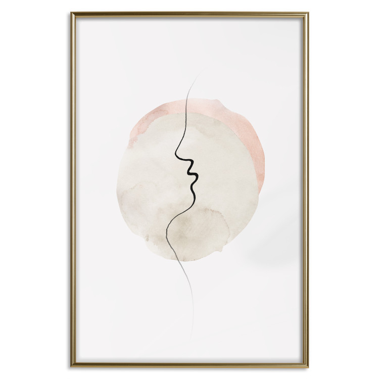 Wall Poster Edge of a Kiss - black line art of a face on a light abstract background 130813 additionalImage 21