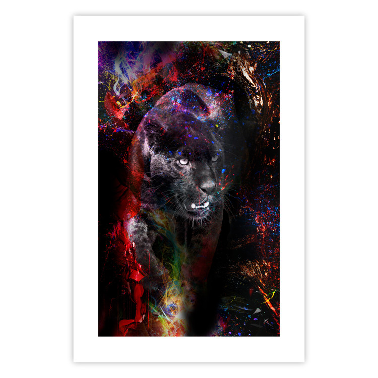 Wall Poster Black Jaguar - animal among abstract colors on a dark background 131813 additionalImage 25