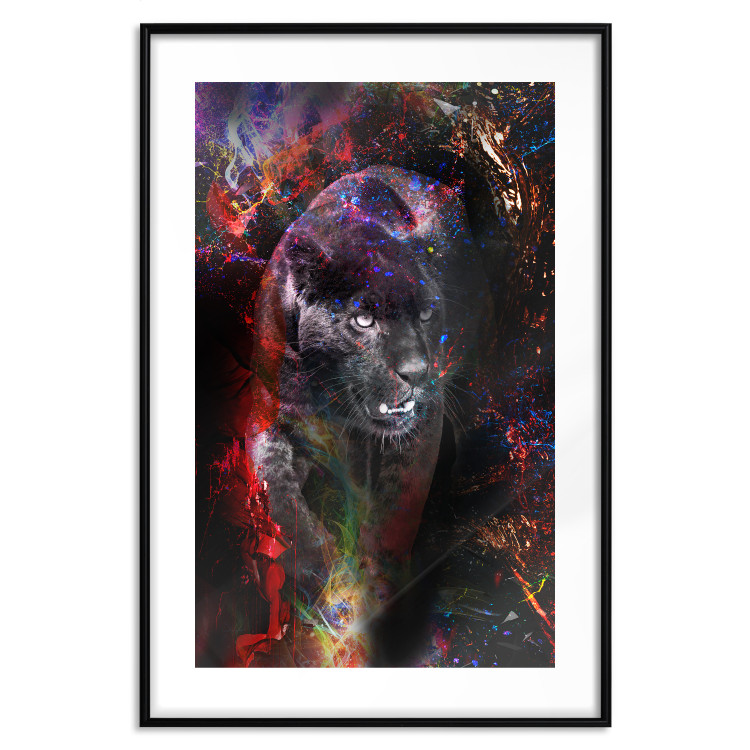 Wall Poster Black Jaguar - animal among abstract colors on a dark background 131813 additionalImage 17
