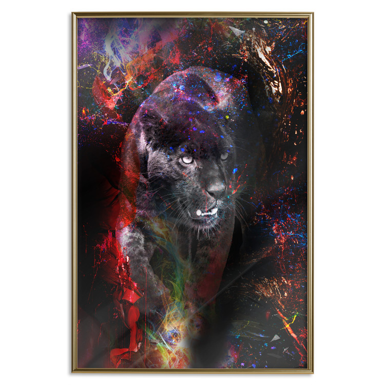Wall Poster Black Jaguar - animal among abstract colors on a dark background 131813 additionalImage 21