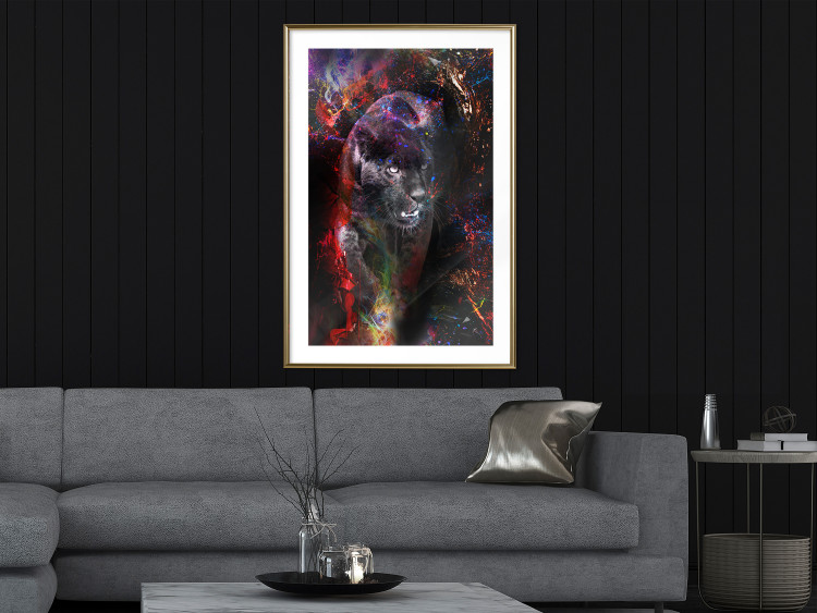 Wall Poster Black Jaguar - animal among abstract colors on a dark background 131813 additionalImage 15