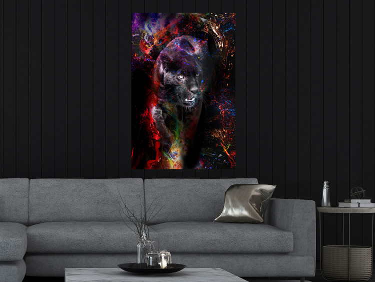 Wall Poster Black Jaguar - animal among abstract colors on a dark background 131813 additionalImage 4