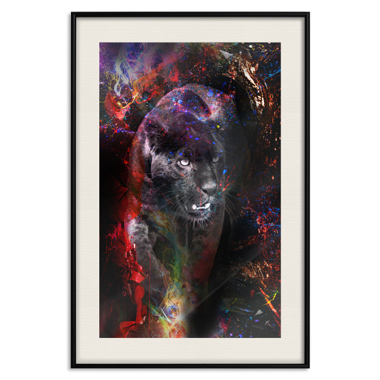 Wall Poster Black Jaguar - animal among abstract colors on a dark background 131813 additionalImage 19