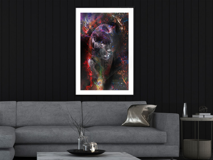 Wall Poster Black Jaguar - animal among abstract colors on a dark background 131813 additionalImage 23
