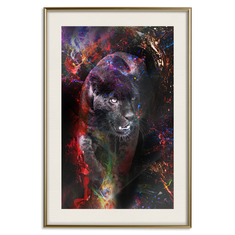 Wall Poster Black Jaguar - animal among abstract colors on a dark background 131813 additionalImage 20