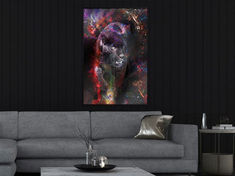 Wall Poster Black Jaguar - animal among abstract colors on a dark background 131813 additionalImage 6