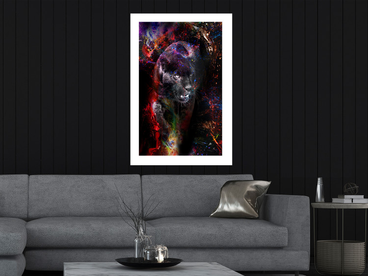 Wall Poster Black Jaguar - animal among abstract colors on a dark background 131813 additionalImage 5