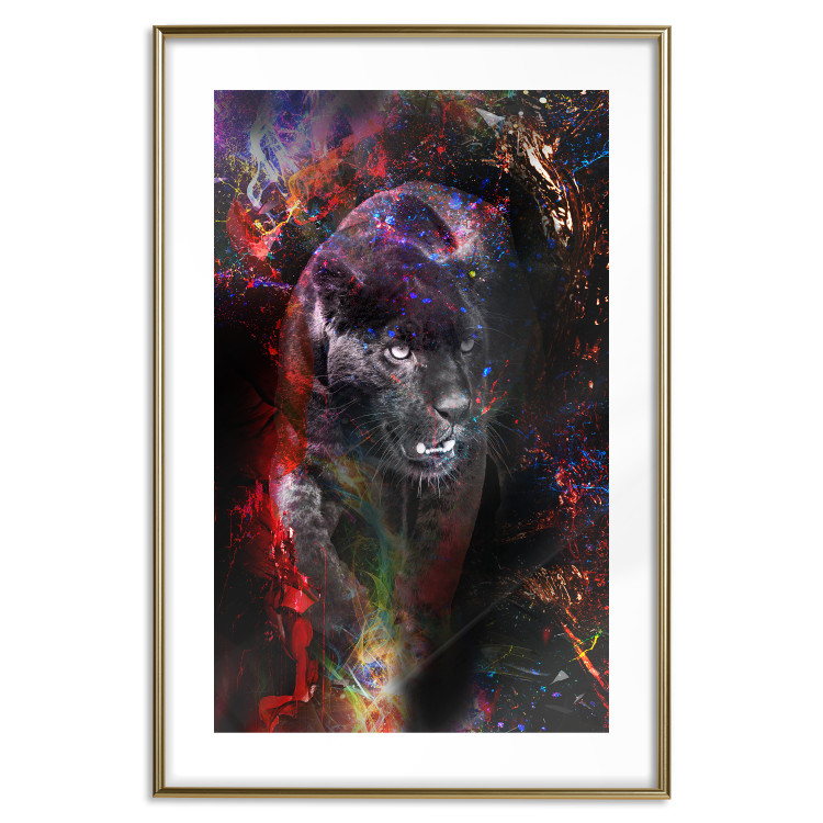 Wall Poster Black Jaguar - animal among abstract colors on a dark background 131813 additionalImage 16
