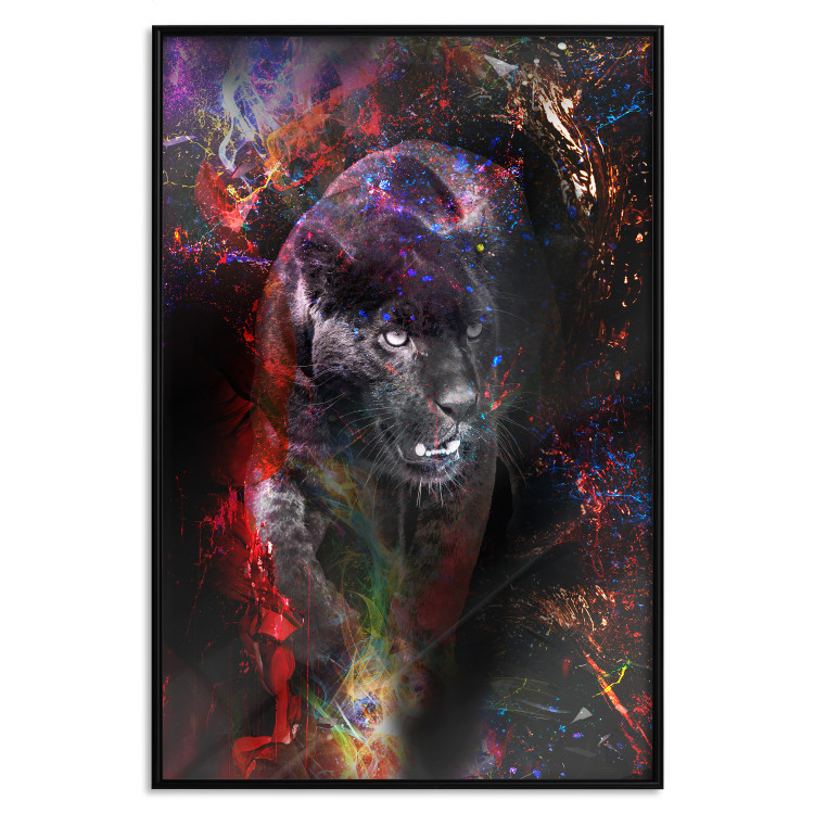 Wall Poster Black Jaguar - animal among abstract colors on a dark background 131813 additionalImage 18