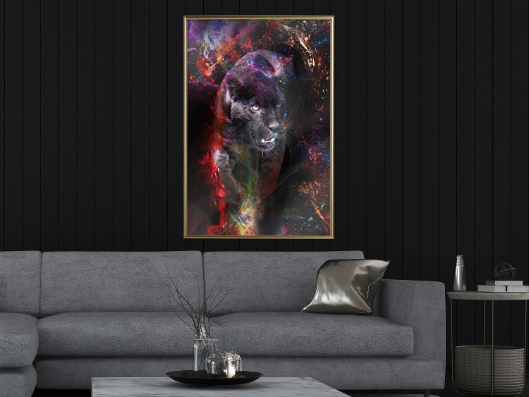 Wall Poster Black Jaguar - animal among abstract colors on a dark background 131813 additionalImage 7