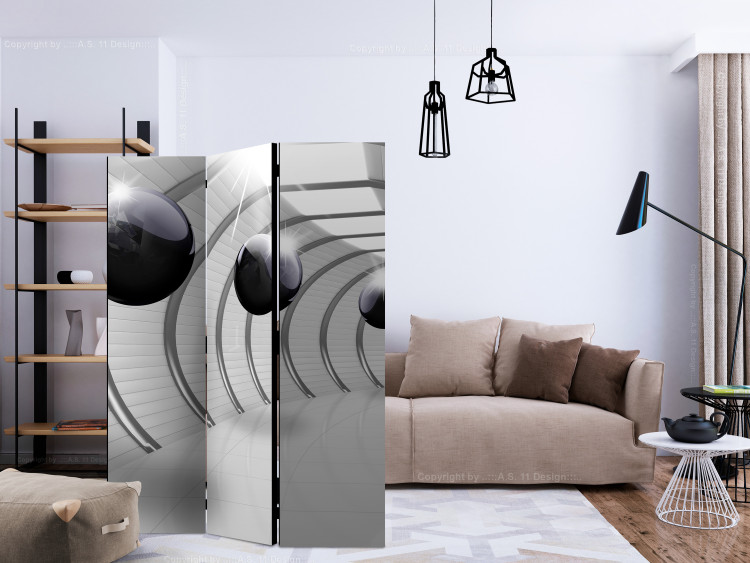 Folding Screen Futuristic Tunnel II (3-piece) - geometric 3D illusion with spheres 132613 additionalImage 4