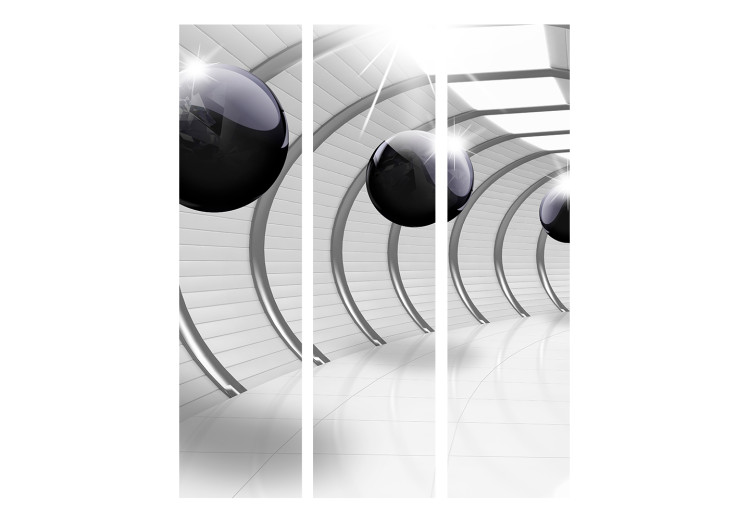 Folding Screen Futuristic Tunnel II (3-piece) - geometric 3D illusion with spheres 132613 additionalImage 3
