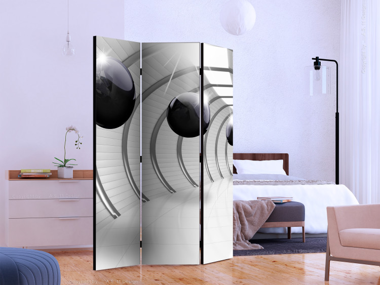 Folding Screen Futuristic Tunnel II (3-piece) - geometric 3D illusion with spheres 132613 additionalImage 2