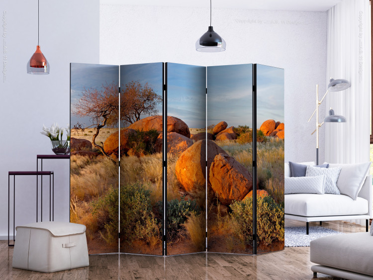 Folding Screen African Landscape (5-piece) - desert landscape of trees and stones 132913 additionalImage 2