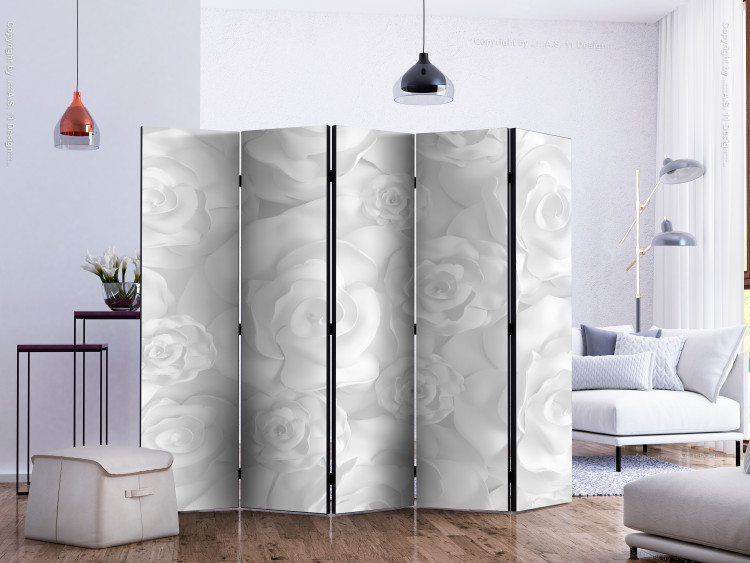 Room Divider Plaster Flowers II (5-piece) - composition in snowy white bouquet of roses 133113 additionalImage 2