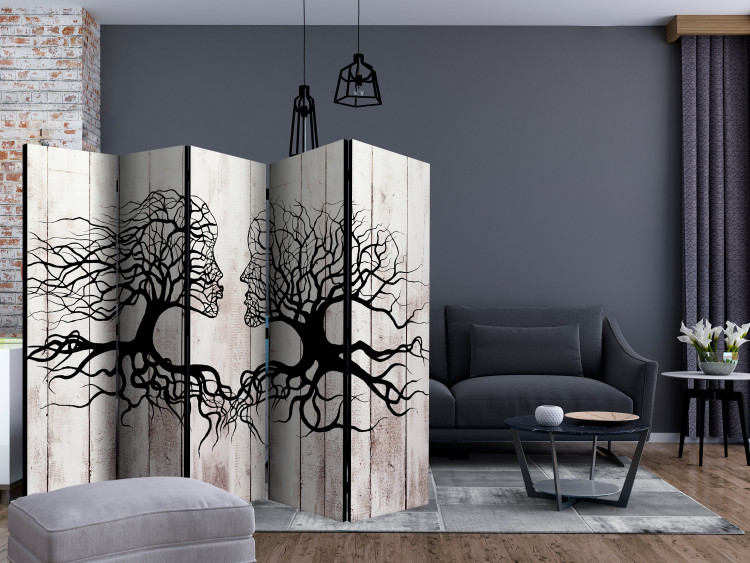 Folding Screen Kiss of Trees II (5-piece) - love-filled abstraction on wood 133313 additionalImage 4