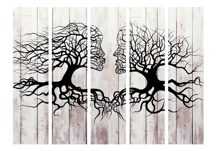 Folding Screen Kiss of Trees II (5-piece) - love-filled abstraction on wood 133313 additionalImage 3