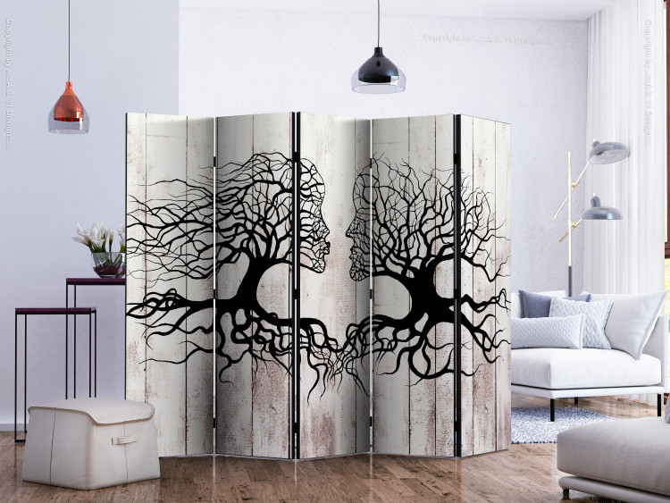 Folding Screen Kiss of Trees II (5-piece) - love-filled abstraction on wood 133313 additionalImage 2