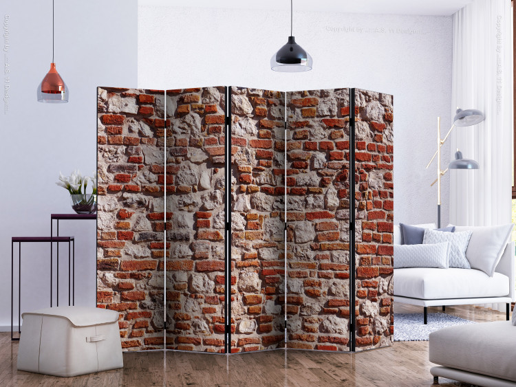 Folding Screen Brick Epoch II - texture of wall with orange bricks and gray concrete 133613 additionalImage 2