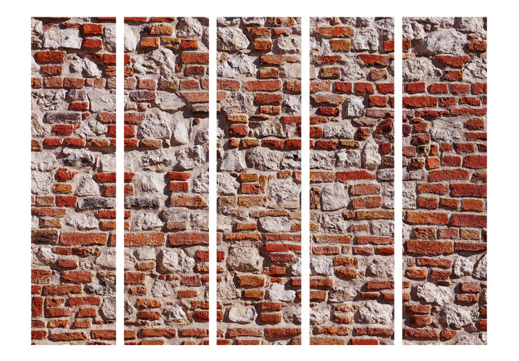 Folding Screen Brick Epoch II - texture of wall with orange bricks and gray concrete 133613 additionalImage 3