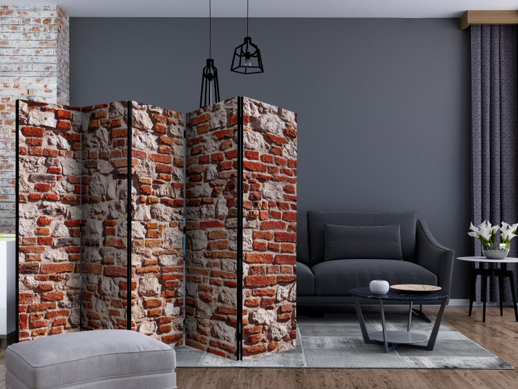 Folding Screen Brick Epoch II - texture of wall with orange bricks and gray concrete 133613 additionalImage 4