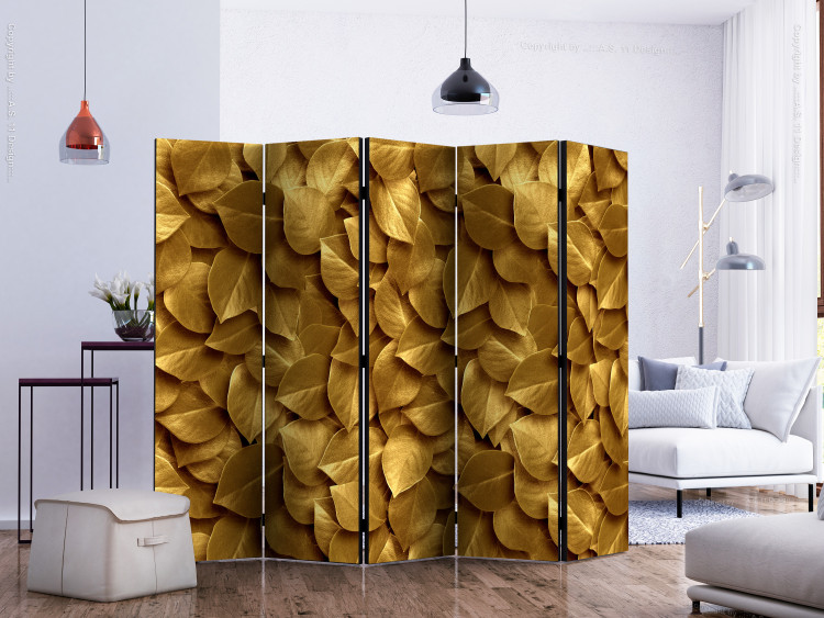 Folding Screen Golden Leaves II - luxurious composition created from golden leaves 133813 additionalImage 2