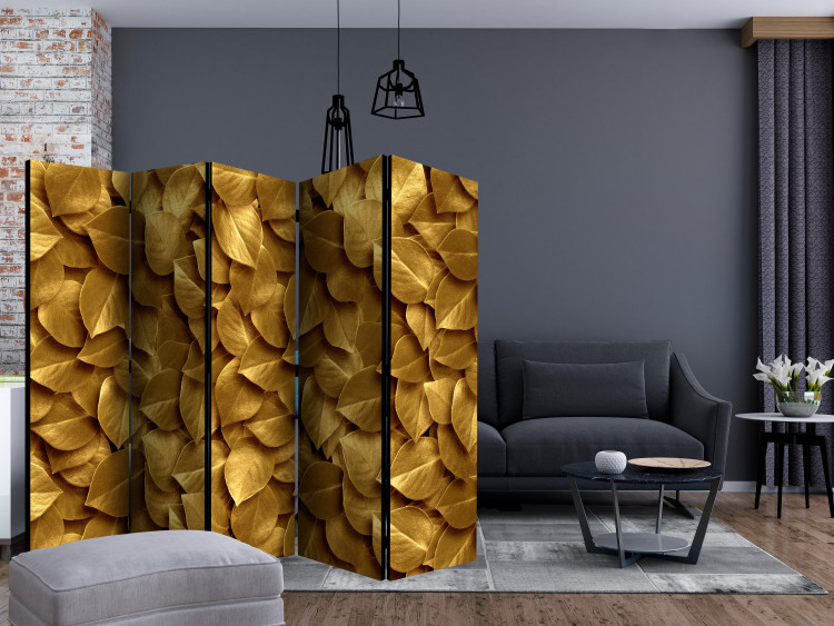 Folding Screen Golden Leaves II - luxurious composition created from golden leaves 133813 additionalImage 4