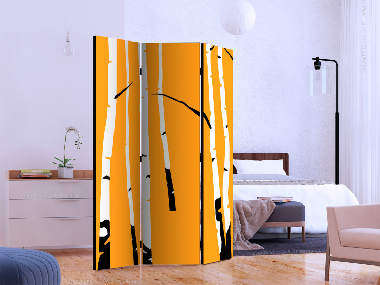 Room Divider Birches on the Orange Background - birch trees on a yellow background 133913 additionalImage 2