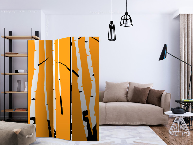 Room Divider Birches on the Orange Background - birch trees on a yellow background 133913 additionalImage 4