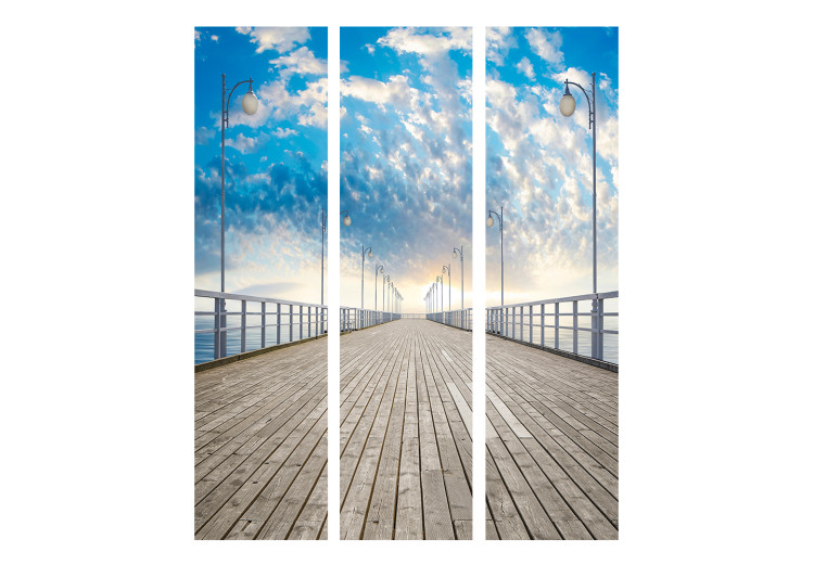 Folding Screen Pier - water under a long wooden bridge against the sky and clouds 134013 additionalImage 3